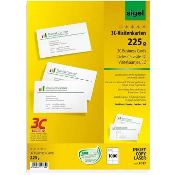 Cartes de visite 3C extra blanches - 225 g : SIGEL LP797