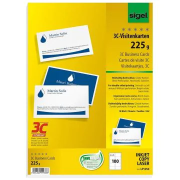 Photo SIGEL LP850 : Lot de 100 cartes de visite 3C extra blanches - 225 g