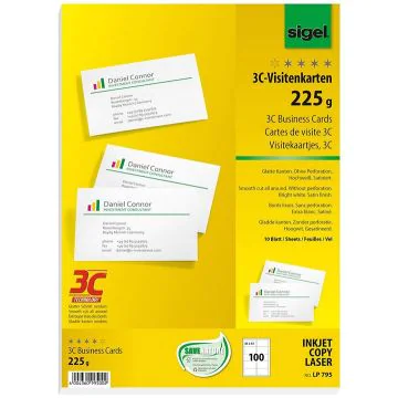Photo SIGEL : Lot de 100 cartes de visite 3C extra blanches LP798