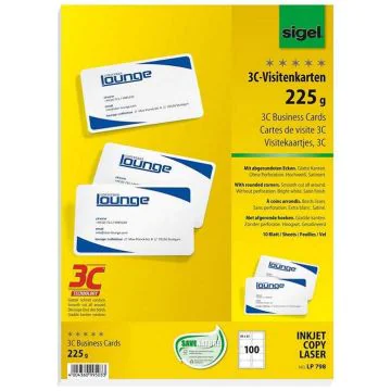Photo SIGEL LP795 : Cartes de visite 3C extra blanches - 225 g
