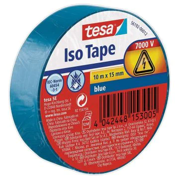 Photo TESA 56192-00012-01 : Ruban adhésif isolant - ISO TAPE - 15 mm x 10 m - Bleu 