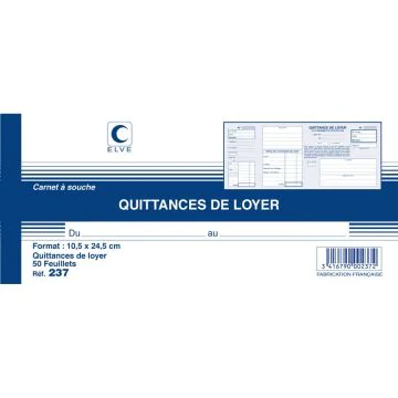 QUITTANCE DE LOYER Carnet à souche ELVE 237