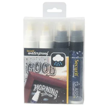 Feutre à craie liquide Waterproof 7 - 15 mm - Noir et Blanc : SECURIT Lot de 4 Image