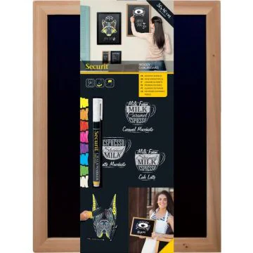 Ardoise murale - Cadre teck - 300 x 400 mm : SECURIT Woody Modèle