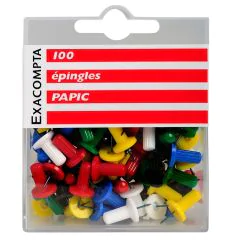 Boite de 100 punaises - Assortiment (Exacompta Papic 14996E : Fourniture de bureau)
