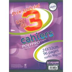 Cahier 24 x 32 cm Polypro Grands carreaux : Cahier format scolaire