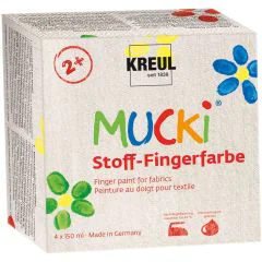 Lot de 4 gouaches aux doigts pour Textile MUCKI - 150 ml - Assortiment : KREUL 