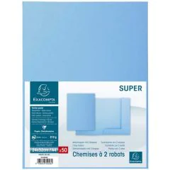Lot de 50 Chemises à 2 rabats SUPER 210 - Bleu clair EXACOMPTA