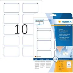 Etiquettes Badges adhésifs pour Textile - Blanc/Bleu - 80 x 50 mm : HERMA Lot de 200 Photo