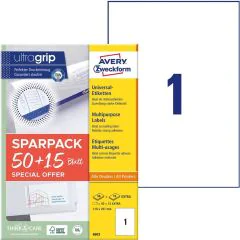 Étiquettes adhésives A4 - 210 x 297 mm - Blanc AVERY 6603