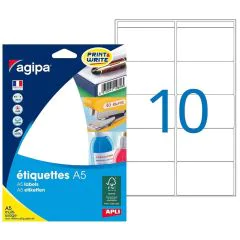 Étiquettes adhésives 38,5 x 65 mm - Blanc AGIPA 114019