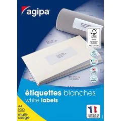 Étiquettes 105 x 57 mm adhésives blanches : AGIPA 119013