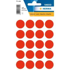 HERMA 1876 : Lot de 100 étiquettes adhésives rondes - 19,0 mm - Rouge fluo