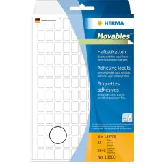 HERMA 10600 étiquettes adhésives amovibles  - 12 x 8 mm - Blanc