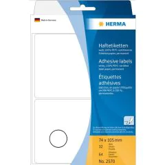 HERMA : Lot de 64 étiquettes adhésives - 74,0 x 105,0 mm - Blanc