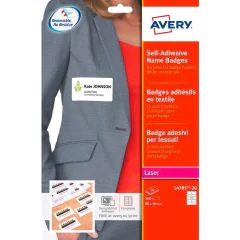 Etiquettes Badges adhésifs pour Textile - Blanc - 80 x 50 mm : AVERY Lot de 200 Image