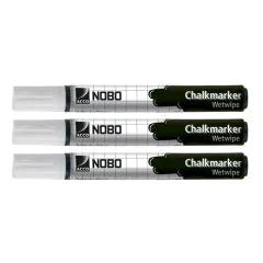 Photo Lot de 3 marqueurs à craie 2 mm - Blanc : NOBO 34438398
