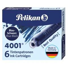 Photo PELIKAN : Boite de 6 cartouches d'encre - Bleu noir 4001 TP/6