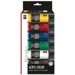 Photo Lot de 6 flacons de peinture acrylique - Assortiment MARABU BasicAcryl