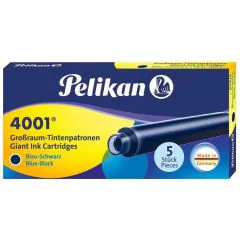 Photo Boite de 5 grandes Cartouches d'encre - Bleu noir PELIKAN 4001 GTP/5