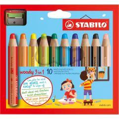 Photo 880/10 STABILO : Étui de 10 crayons Woody 3 en 1 - Assortiment