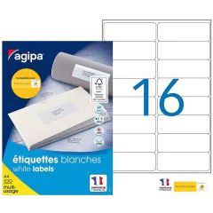 Photo Étiquettes adhésives 99,1 x 33,9 mm - Blanc  AGIPA 118985