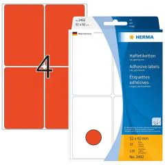 Photo HERMA 2492 : Lot de 128 étiquettes - 52,0 x 82,0 mm - Rouge
