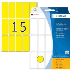Photo HERMA 2411 : Lot de 480 étiquettes - 20,0 x 50,0 mm - Jaune