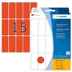 Photo HERMA 2412 : Lot de 480 étiquettes - 20,0 x 50,0 mm - Rouge