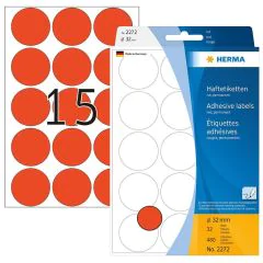 Photo HERMA 2272 : Lot de 480 étiquettes adhésives rondes - 32,0  mm - Rouge