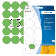 Photo HERMA 2275 : Lot de 480 étiquettes adhésives rondes - 32,0  mm - Vert