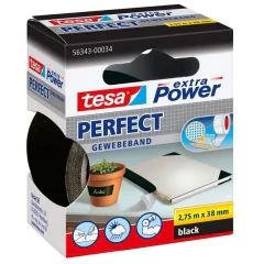 Photo TESA 00034-03 : Ruban adhésif toile extra Power - Noir - 38 mm x 2.75 m