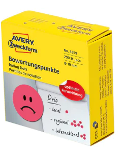 Photo Pastilles adhésives - Motif Visage négatif - 19 mm - Rouge AVERY