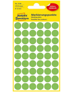 Photo Pastilles adhésives 12 mm - Vert fluo AVERY Lot de 270 Étiquettes rondes