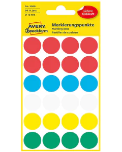 Photo Pastilles adhésives - 18 mm - Couleurs assorties AVERY Lot de 96 Étiquettes rondes