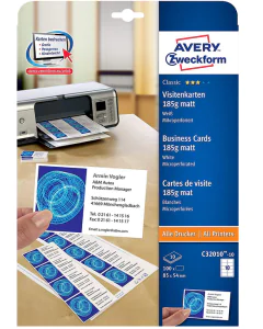 Photo AVERY C32010-10 Cartes de visite blanc mat - 185 g