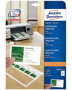 Photo Carte de visite blanche - 85 x 54 mm - 200 g AVERY Quick et Clean