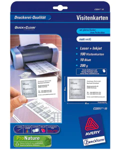 Photo Carte de visite blanche - 200 g - 85 x 54 mm AVERY Quick et Clean