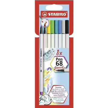Stylo-feutre Pen 68 Brush Etui en carton STABILO Lot de 8