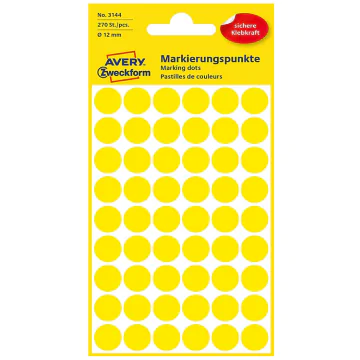 Photo Pastilles adhésives - 12 mm - Jaune AVERY Lot de 270 Étiquettes rondes