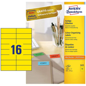 Photo Étiquettes autocollantes Jaunes 105 x 37 mm AVERY 3455
