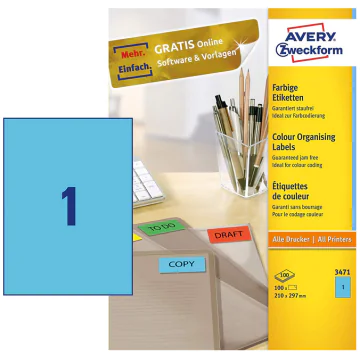 Photo Étiquettes autocollantes Bleues 210 x 297 mm AVERY 3471