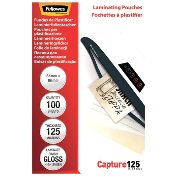 Photo Pochettes à plastifier des Cartes - 250 mic 54 x 86 mm FELLOWES