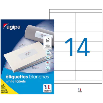 Photo Étiquettes adhésives blanches 105 x 39 mm AGIPA 119002