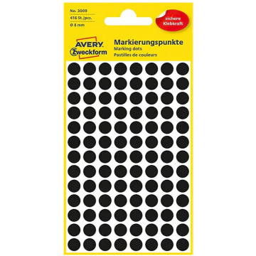 Photo Pastilles adhésives 8 mm - Noir AVERY Lot de 416 Étiquettes rondes