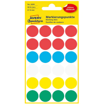 Photo Pastilles adhésives - 18 mm - Couleurs assorties AVERY Lot de 96 Étiquettes rondes
