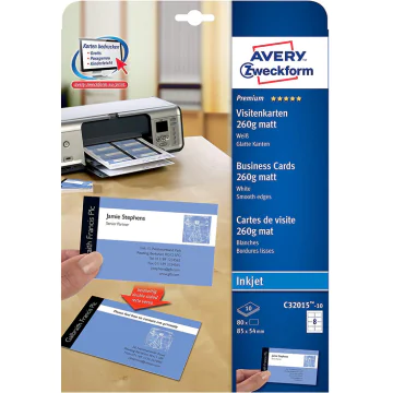 Photo Cartes de visite blanches 260 g - 85 x 54 mm AVERY Quick et Clean Premium