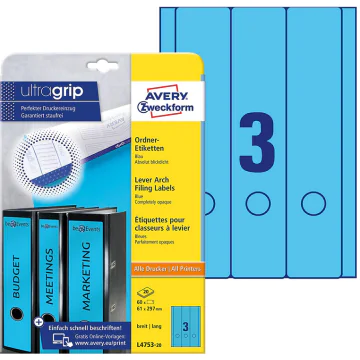 Photo Etiquettes Dos de classeur - 61 x 297 mm - Bleu AVERY