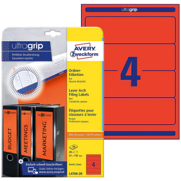 Photo Etiquettes Dos de classeur - 61 x 192 mm - Rouge AVERY