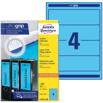 Photo Etiquettes Dos de classeur 61 x 192 mm - Bleu AVERY Lot de 400